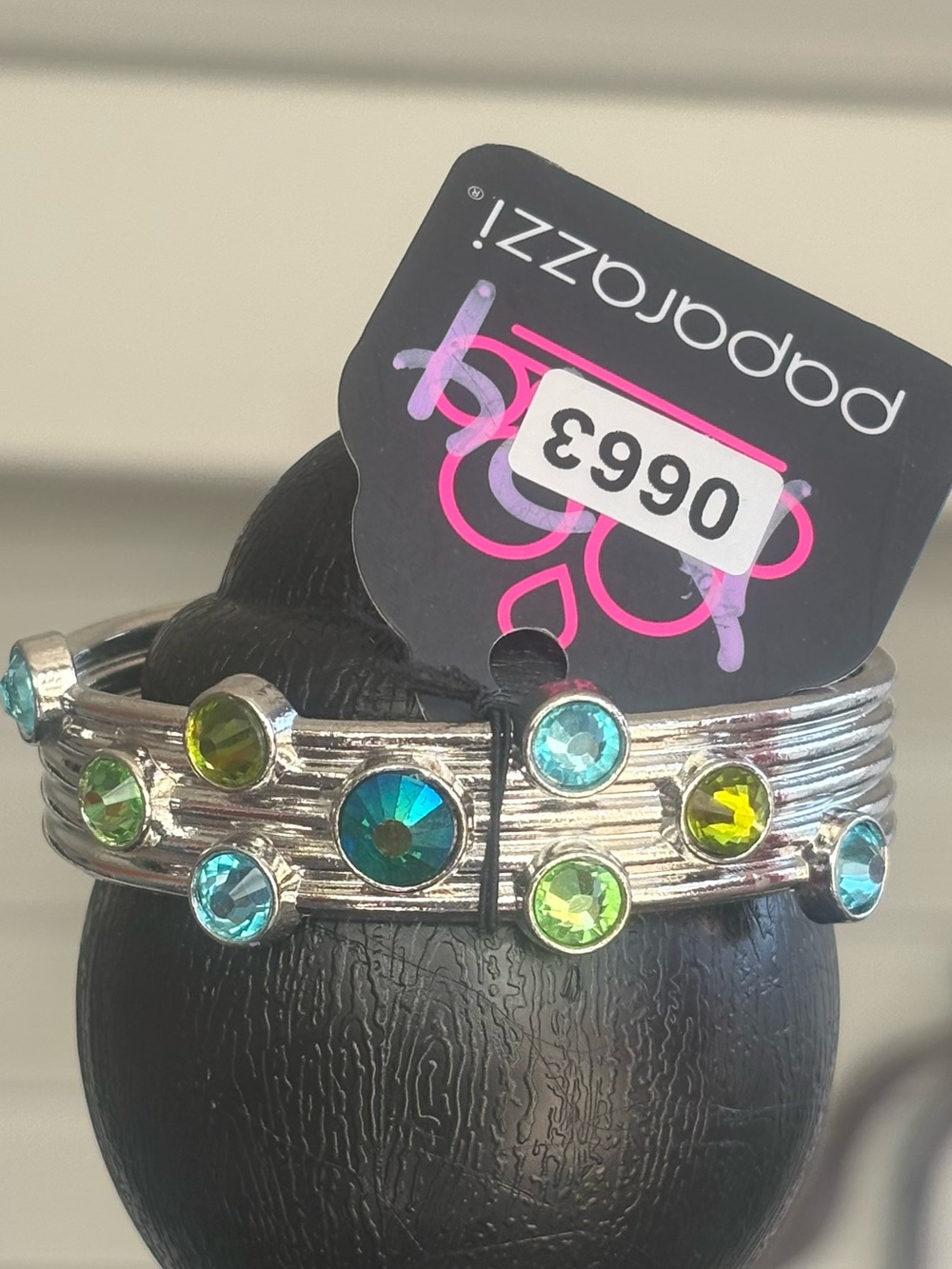 Silver Multi-Gem Stretch Bracelet - Blue & Green